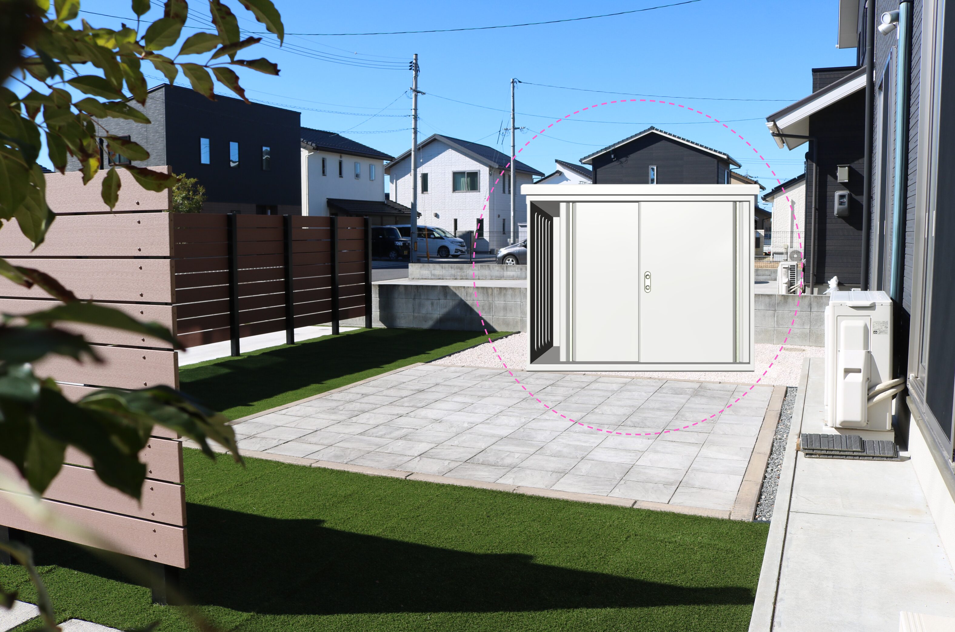 浜田市 外構工事 フェンスと駐車場の組み合わせ施工