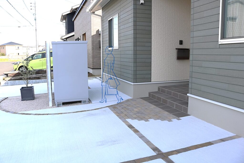 浜田市 木目調フェンス付き駐輪場 外構施工事例