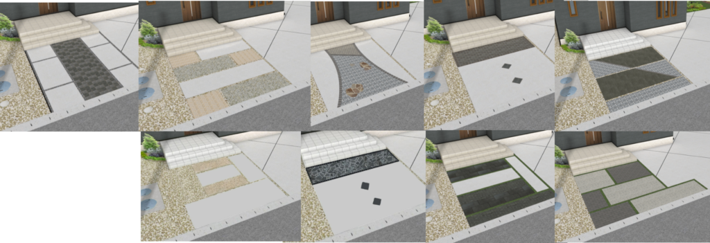 浜田市 エクステリア施工 デザイン性の高い玄関前アプローチ」